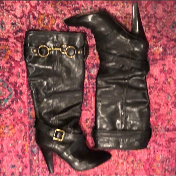 COACH black leather high heeled boots with buckles - Picture 4 of 10